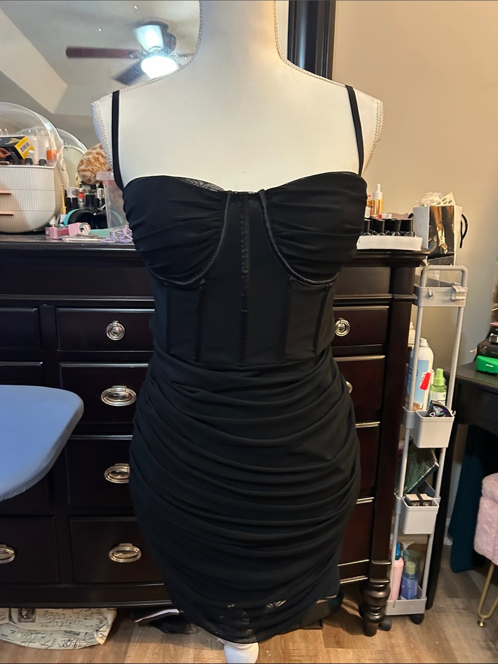 Black Ruched Bustier Mini Dress